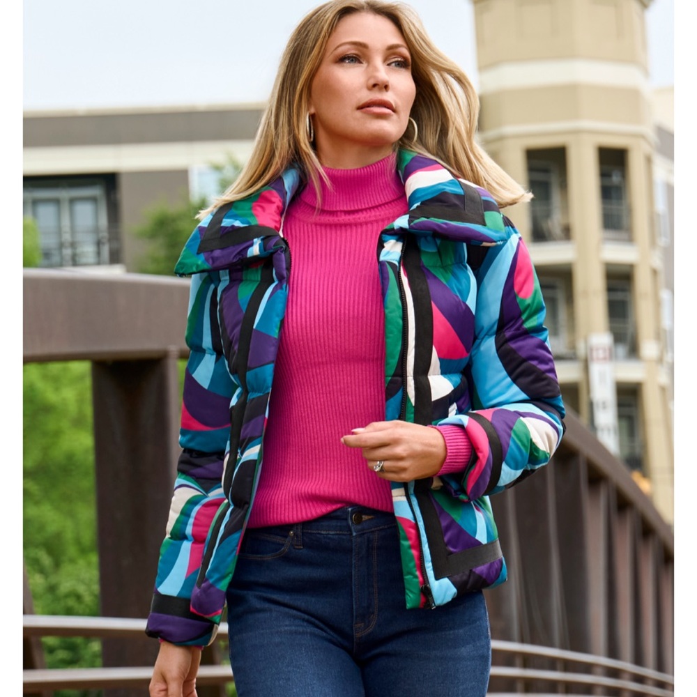 Boston Proper Colorful Women's puffer Jacket size small NWT